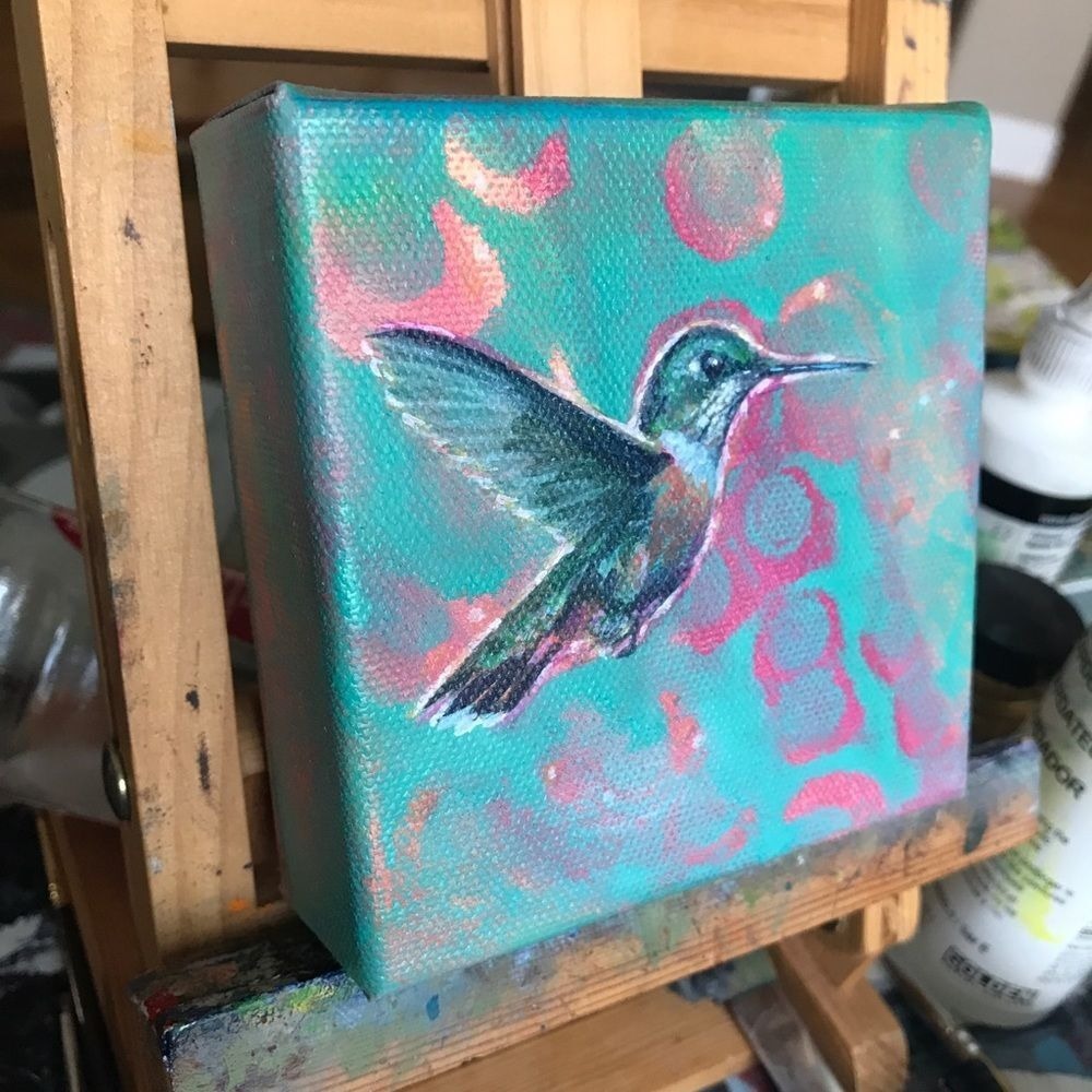 Original hummingbird Painting Bird Decor art artwork Surrealism Ooak Artettina